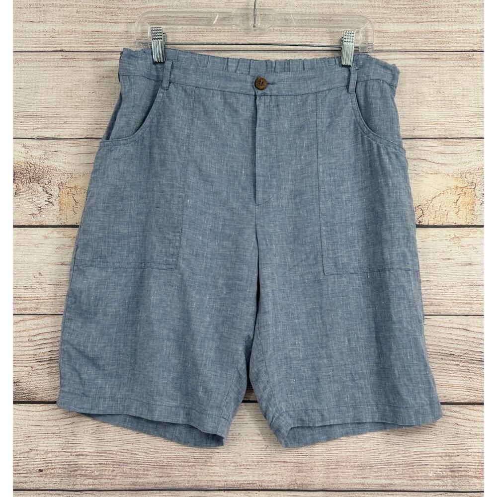 Puro Lino 100% Linen Chambray Shorts Mens XL Heathered Blue Chino Made in Italy